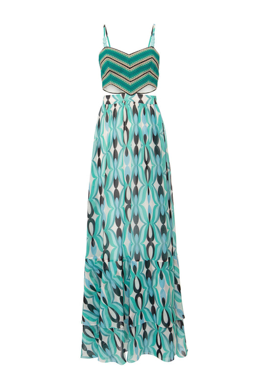 VESTIDO LONGO BUSTO ENTREMEIO TWIST AZUL