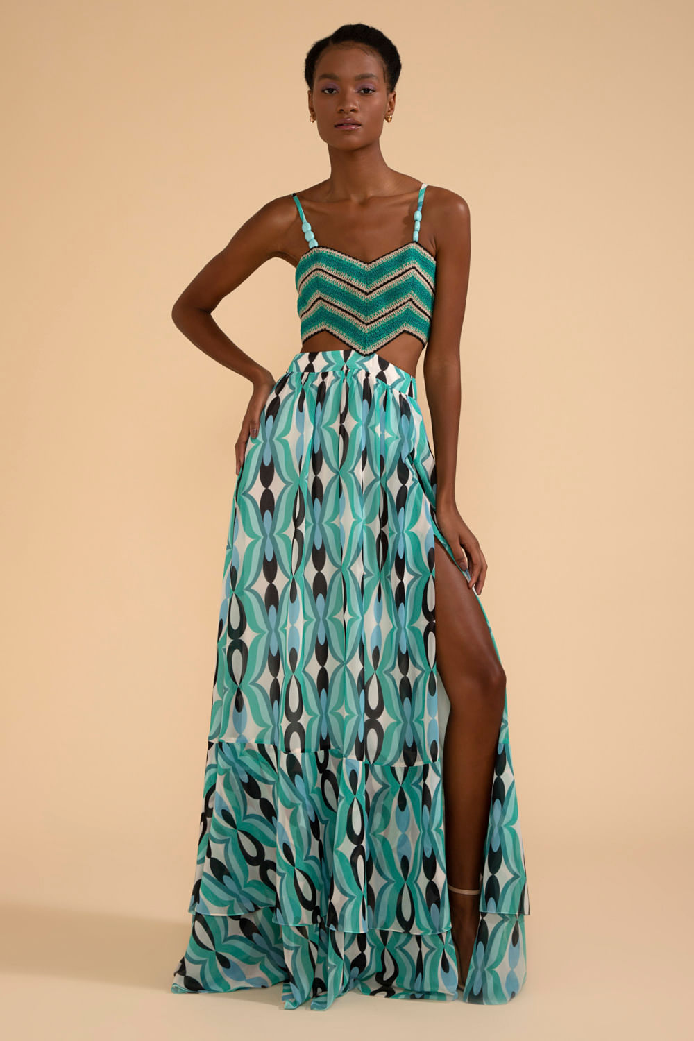 VESTIDO LONGO BUSTO ENTREMEIO TWIST AZUL