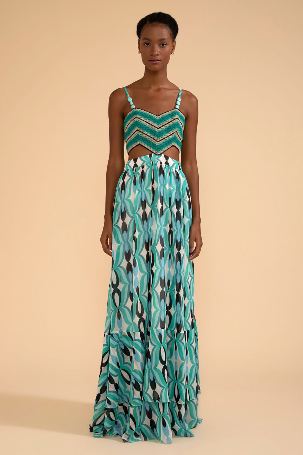 VESTIDO LONGO BUSTO ENTREMEIO TWIST AZUL