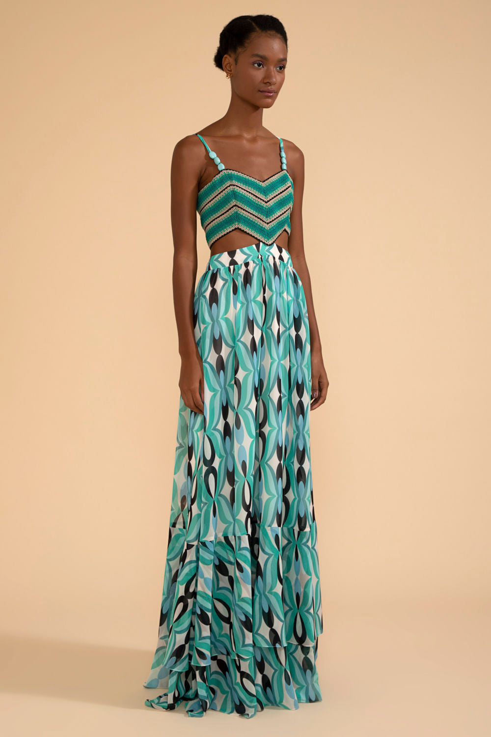 VESTIDO LONGO BUSTO ENTREMEIO TWIST AZUL