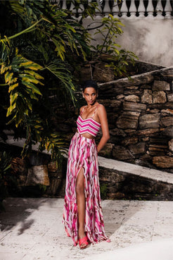 VESTIDO LONGO BUSTO ENTREMEIO TWIST ROSA