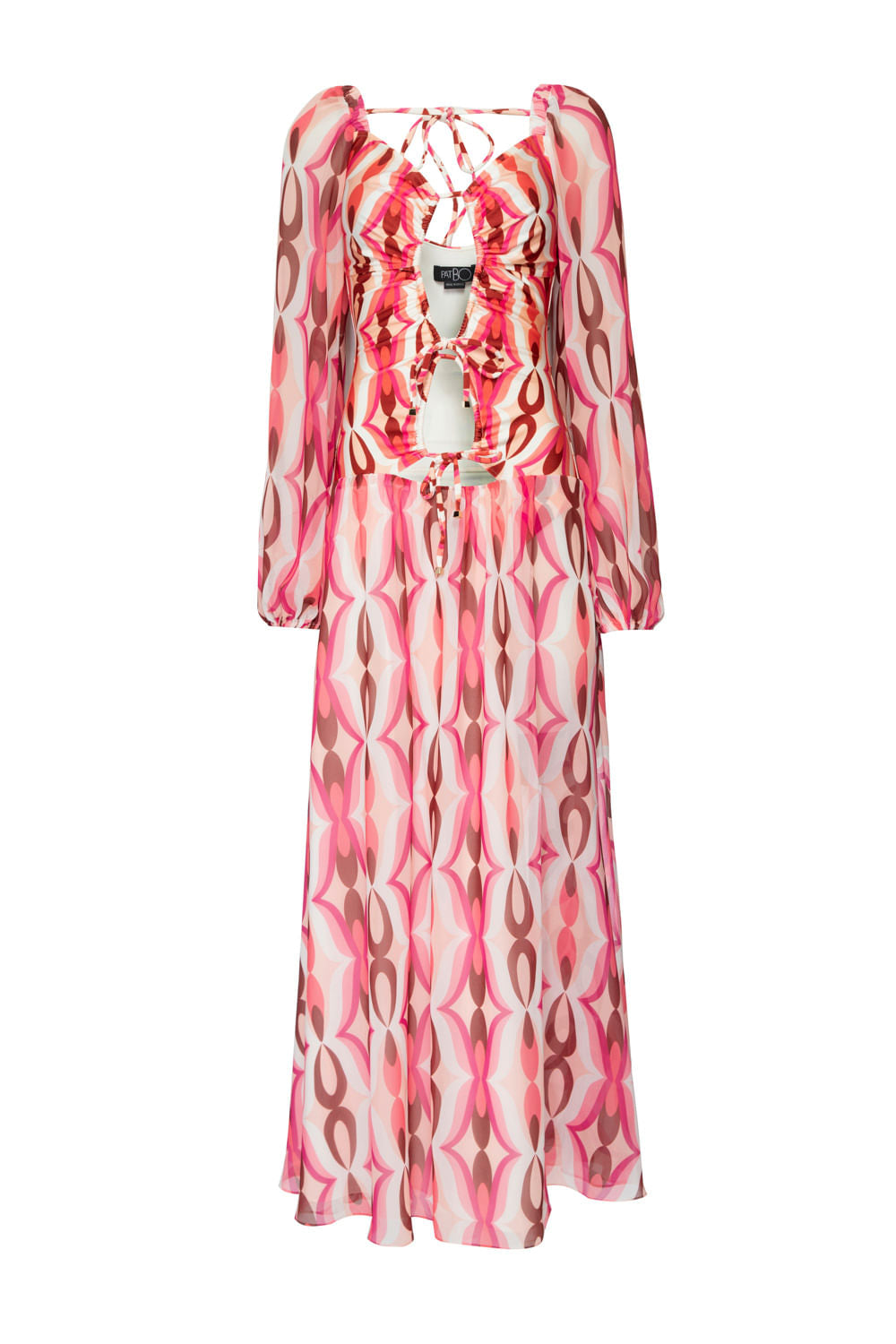 VESTIDO LONGO FRANZIDO TWIST ROSA