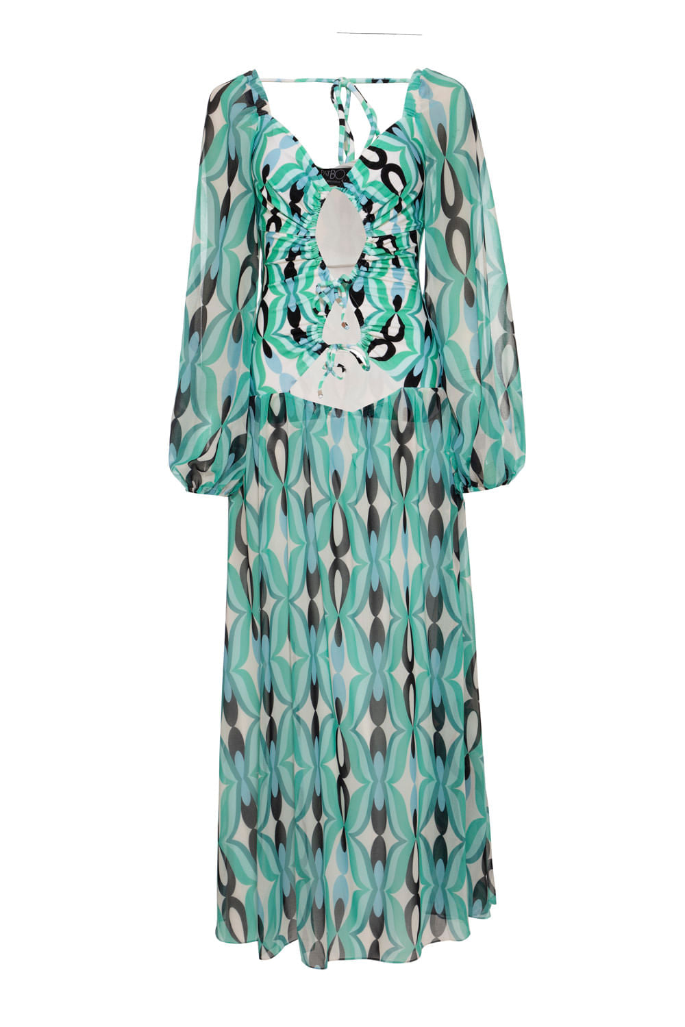 VESTIDO LONGO FRANZIDO TWIST AZUL