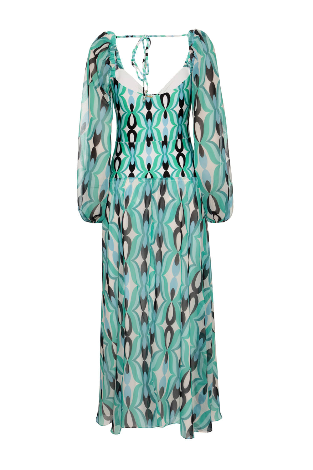 VESTIDO LONGO FRANZIDO TWIST AZUL