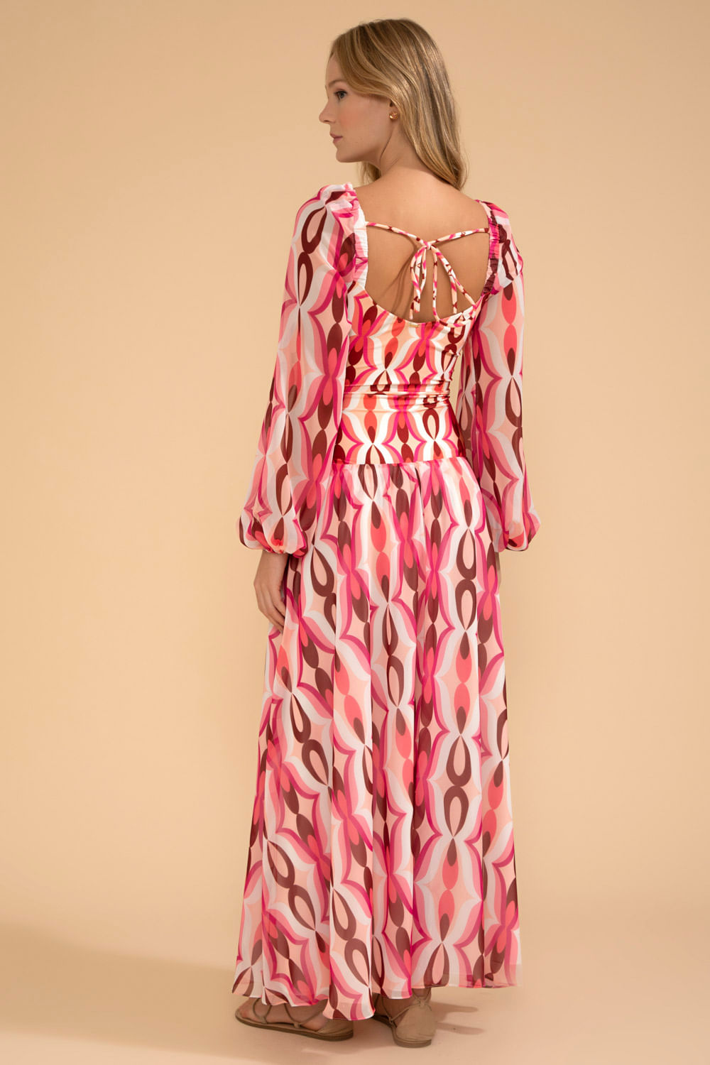 VESTIDO LONGO FRANZIDO TWIST ROSA