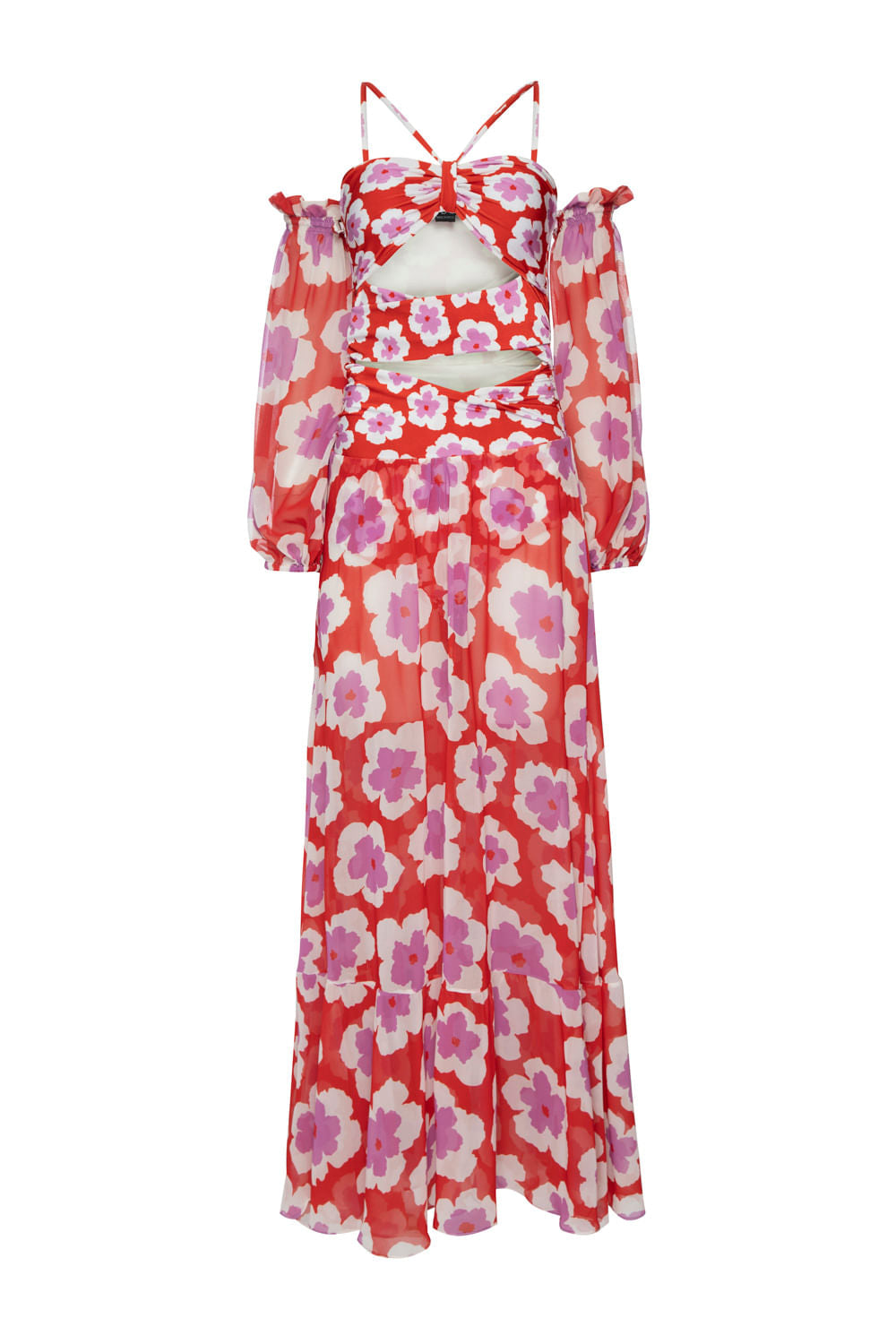 VESTIDO LONGO FRANZIDO WIND FLOWER VERMELHO