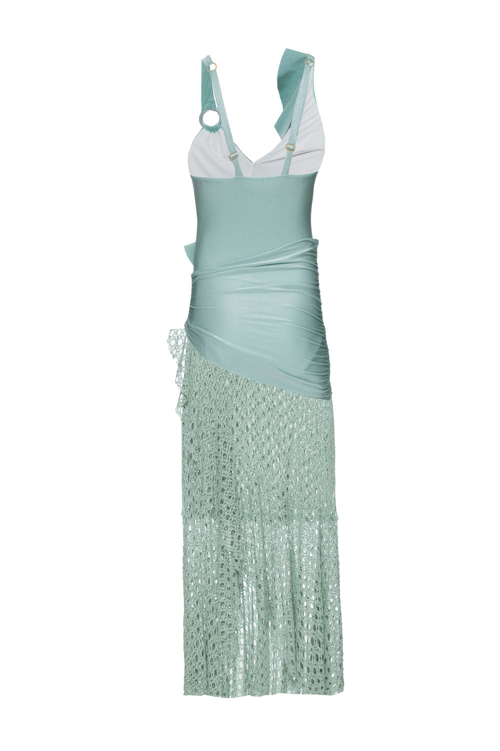 VESTIDO LONGO BABADO OMBRO ÚNICO LYCRA FEMME VERDE