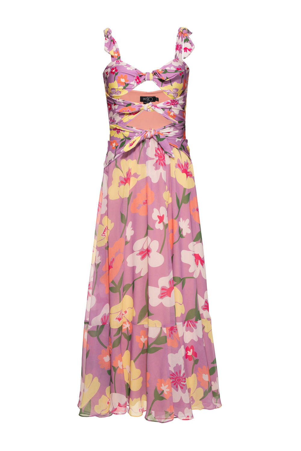 VESTIDO LONGO LAÇOS RETRÔ FLOWER LILAS