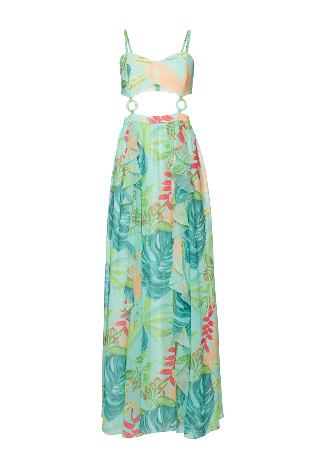 VESTIDO LONGO ARGOLAS TROPICÁLIA VERDE
