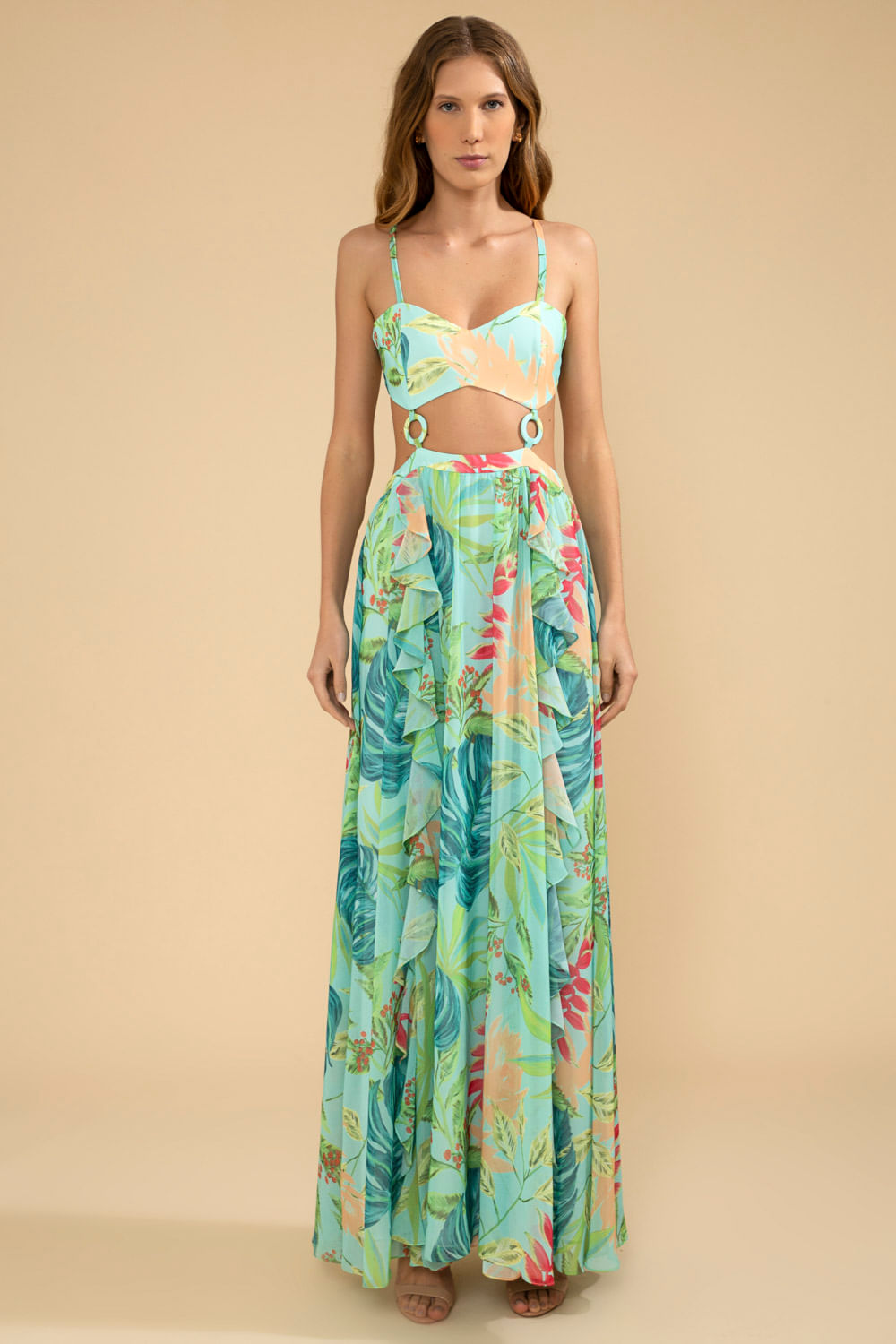 VESTIDO LONGO ARGOLAS TROPICÁLIA VERDE