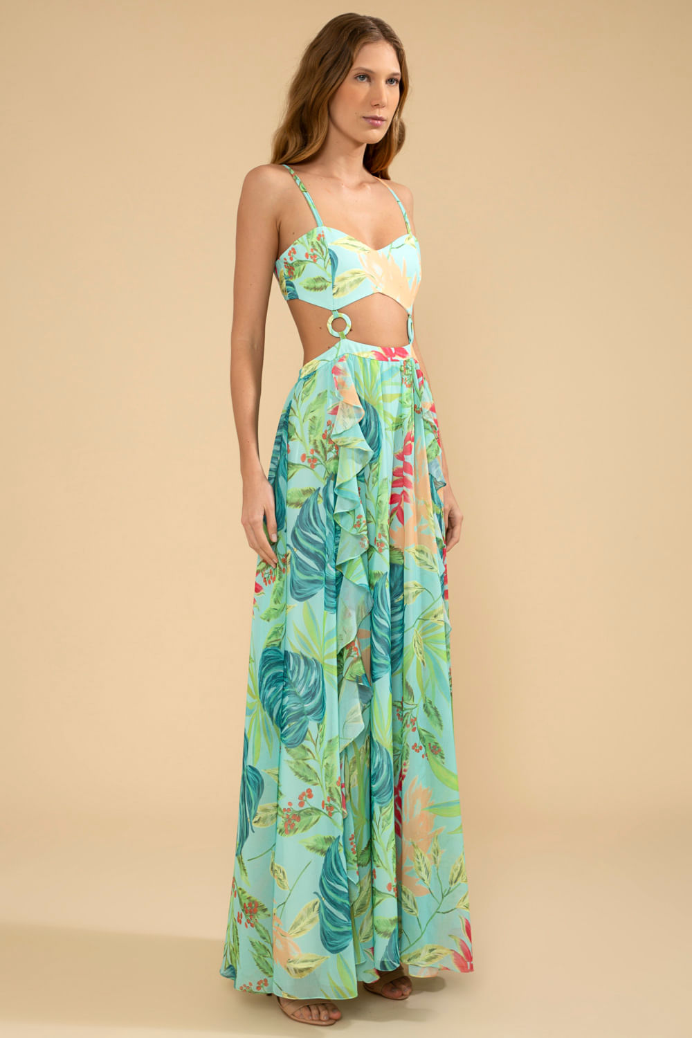 VESTIDO LONGO ARGOLAS TROPICÁLIA VERDE