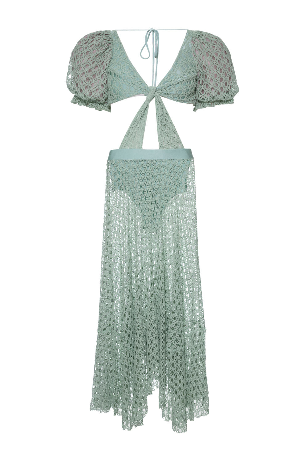 VESTIDO LONGO MANGAS BUFANTES LYCRA FEMME VERDE