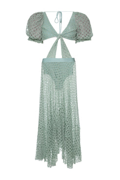 VESTIDO LONGO MANGAS BUFANTES LYCRA FEMME VERDE