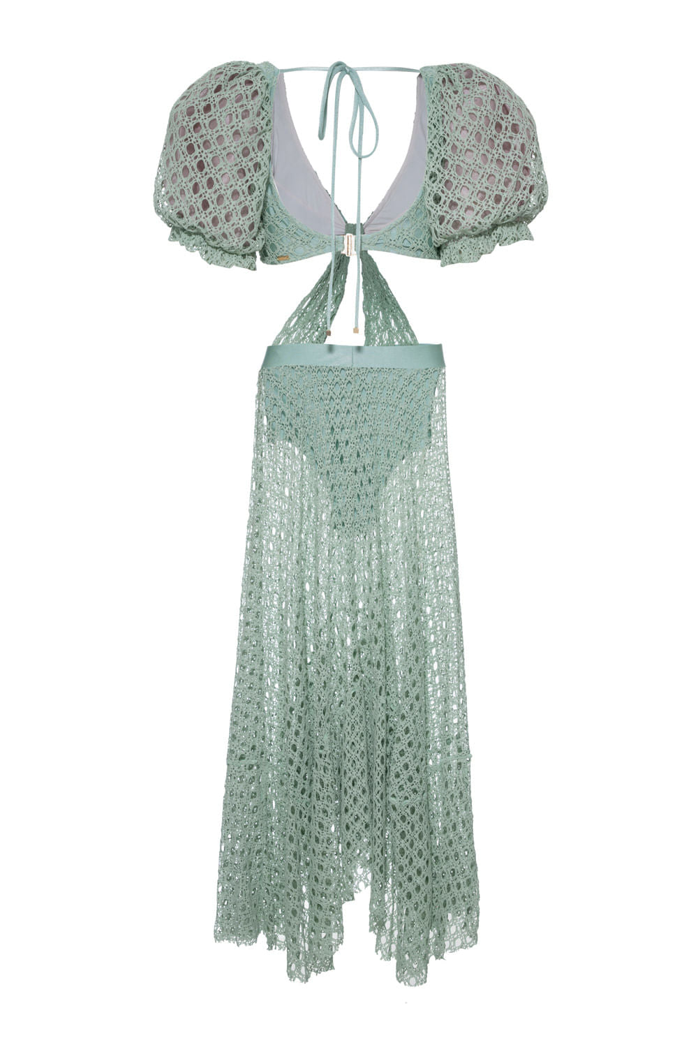 VESTIDO LONGO MANGAS BUFANTES LYCRA FEMME VERDE