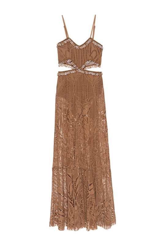 VESTIDO LONGO ENTREMEIO LYCRA HAZEL BEGE