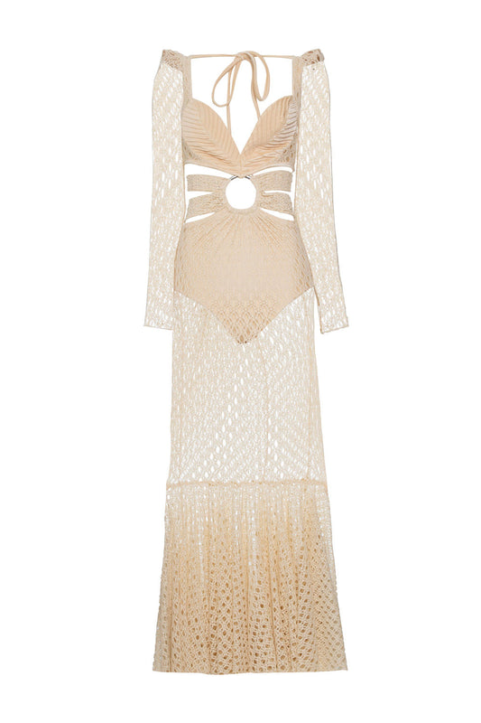 VESTIDO LONGO FAIXAS ARGOLA LYCRA FEMME OFF WHITE