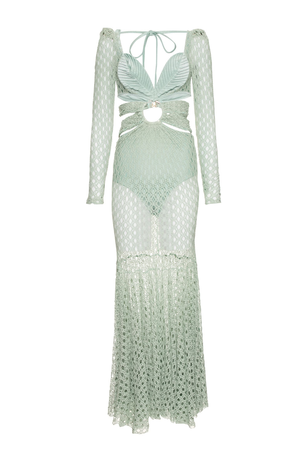 VESTIDO LONGO FAIXAS ARGOLA LYCRA FEMME VERDE