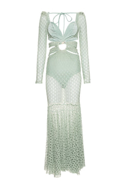 VESTIDO LONGO FAIXAS ARGOLA LYCRA FEMME VERDE