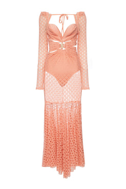 VESTIDO LONGO FAIXAS ARGOLA LYCRA FEMME CORAL