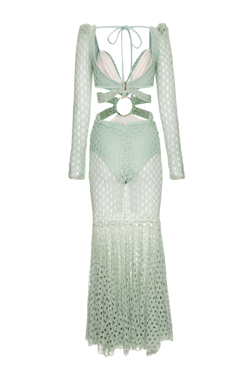 VESTIDO LONGO FAIXAS ARGOLA LYCRA FEMME VERDE