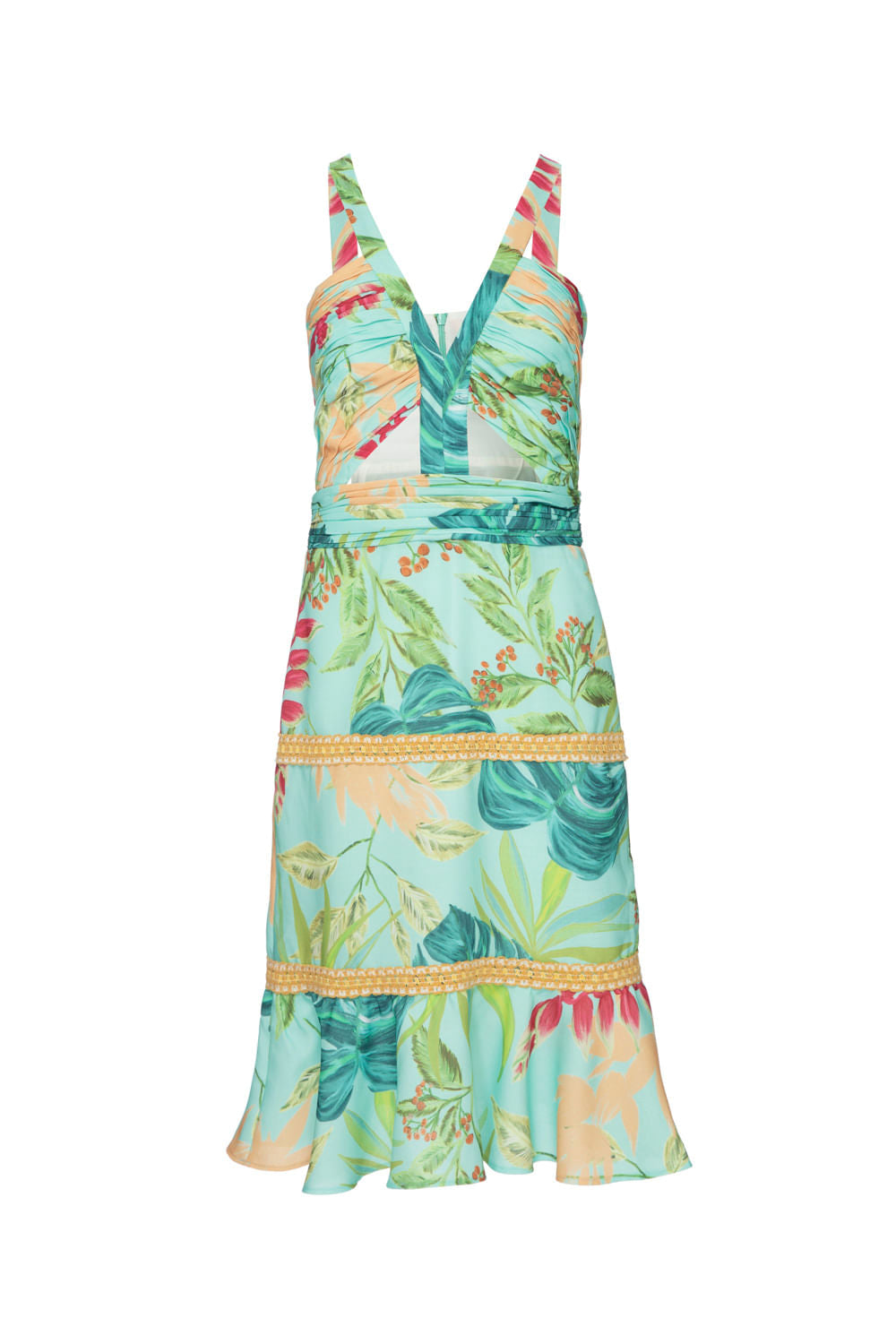 VESTIDO MÍDI FRANZIDO TROPICÁLIA VERDE