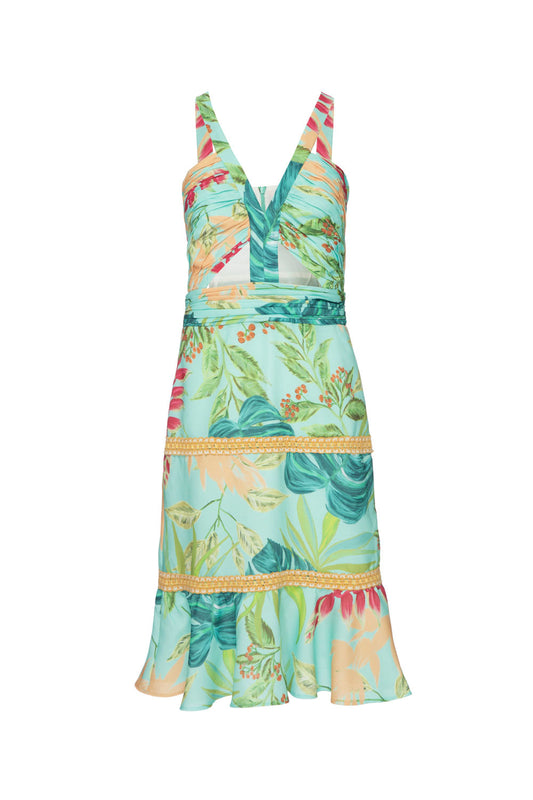 VESTIDO MÍDI FRANZIDO TROPICÁLIA VERDE