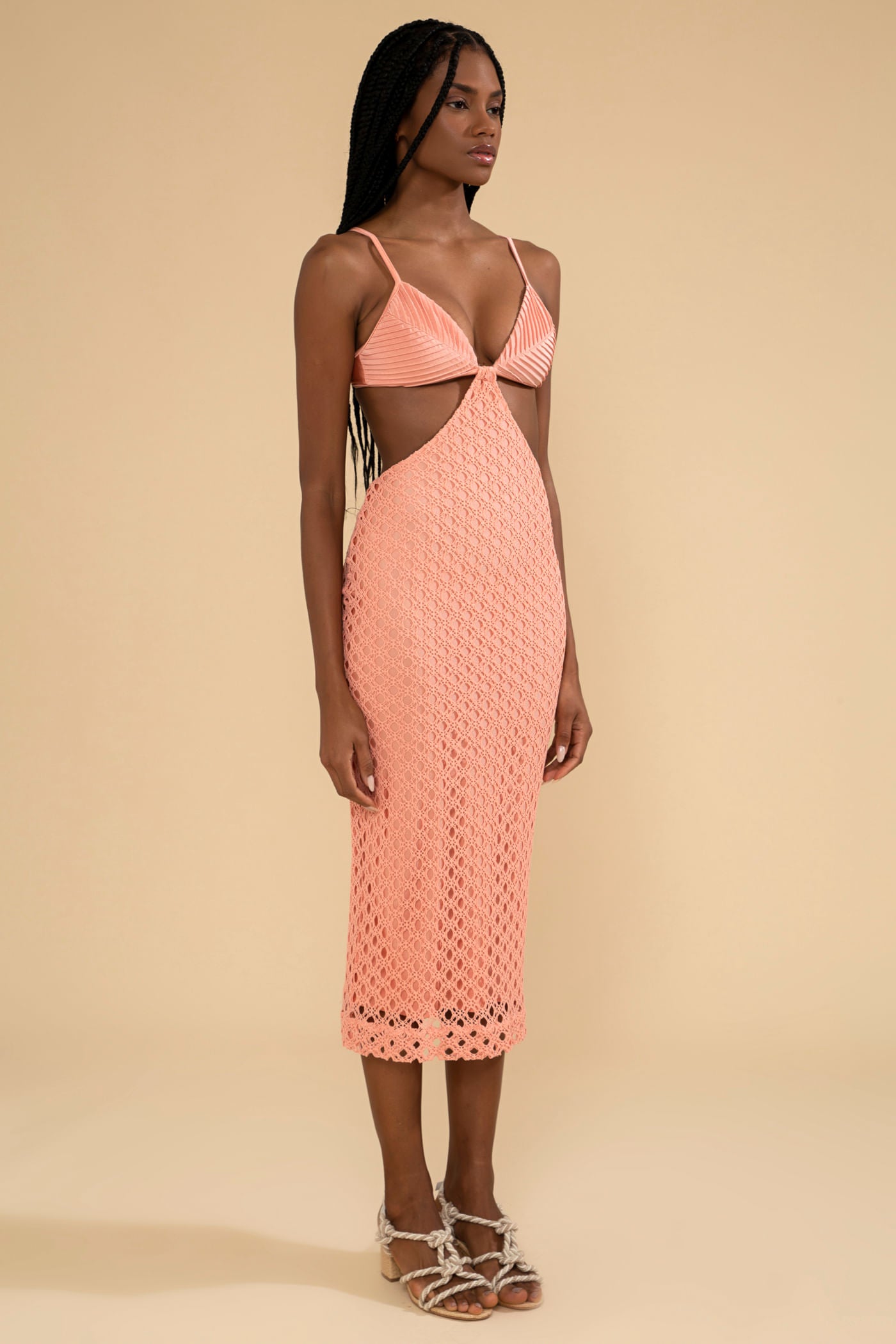 VESTIDO MÍDI LYCRA FEMME CORAL