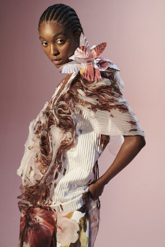 BROCHE FLOR TULE ORIGAMI SILVA OFF WHITE