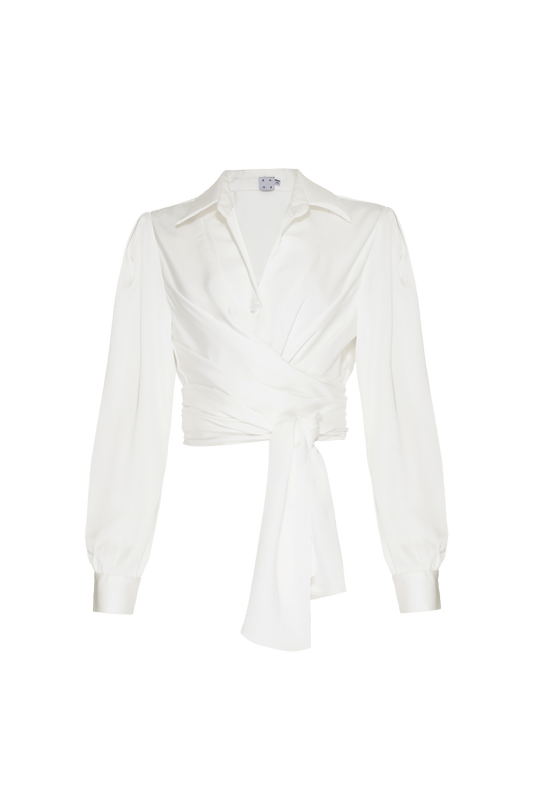CAMISA TRANSPASSADA CETIM MONALISA OFF WHITE