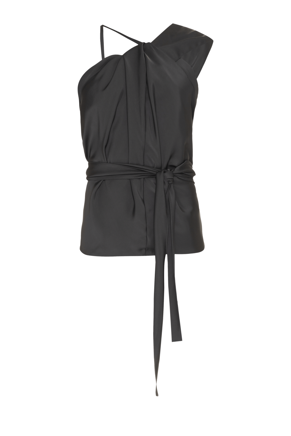 Blusa frente única assimétrica cetim monalisa preto