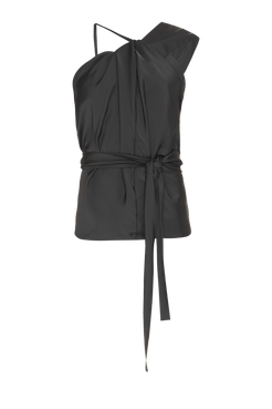 Blusa frente única assimétrica cetim monalisa preto