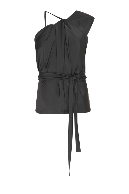 Blusa frente única assimétrica cetim monalisa preto