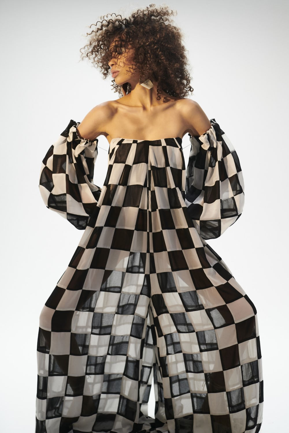 MACACÃO BICOLOR CHIFFON XADREZ