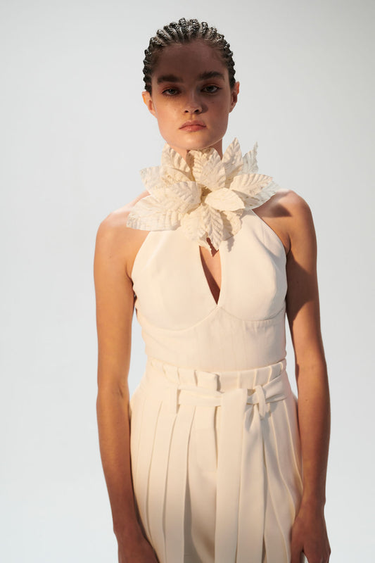 TOP CROPPED FRENTE ÚNICA LOYAL CREPE OFF WHITE