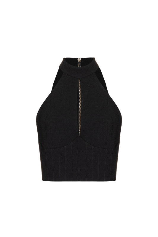 TOP CROPPED FRENTE ÚNICA LOYAL CREPE PRETO