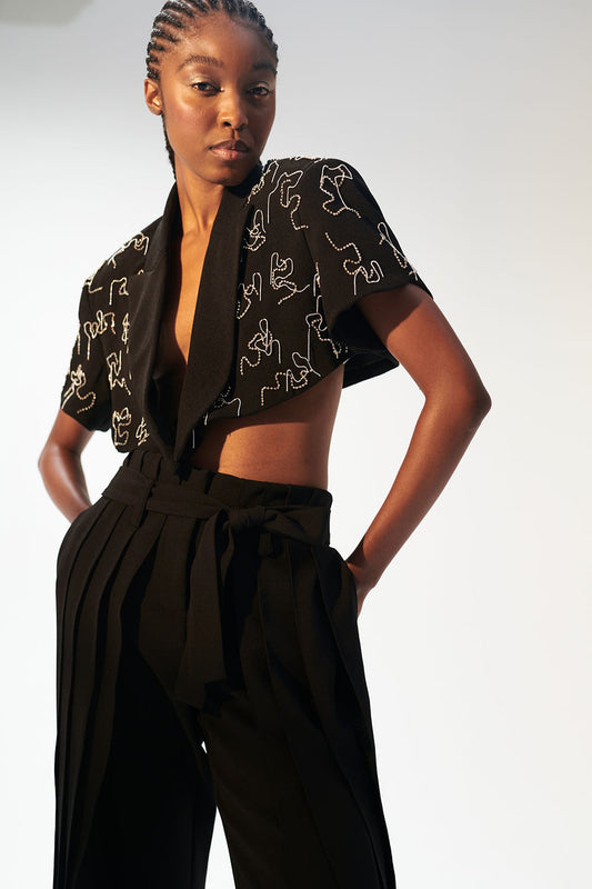 TOP BLAZER BORDADO NATURE CREPE PRETO