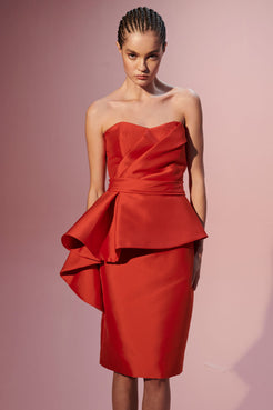 VESTIDO CURTO BABADO ÉTOILE MIKADO VERMELHO