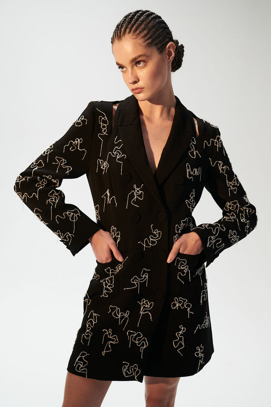 VESTIDO CURTO BLAZER BORDADO NATURE CREPE PRETO
