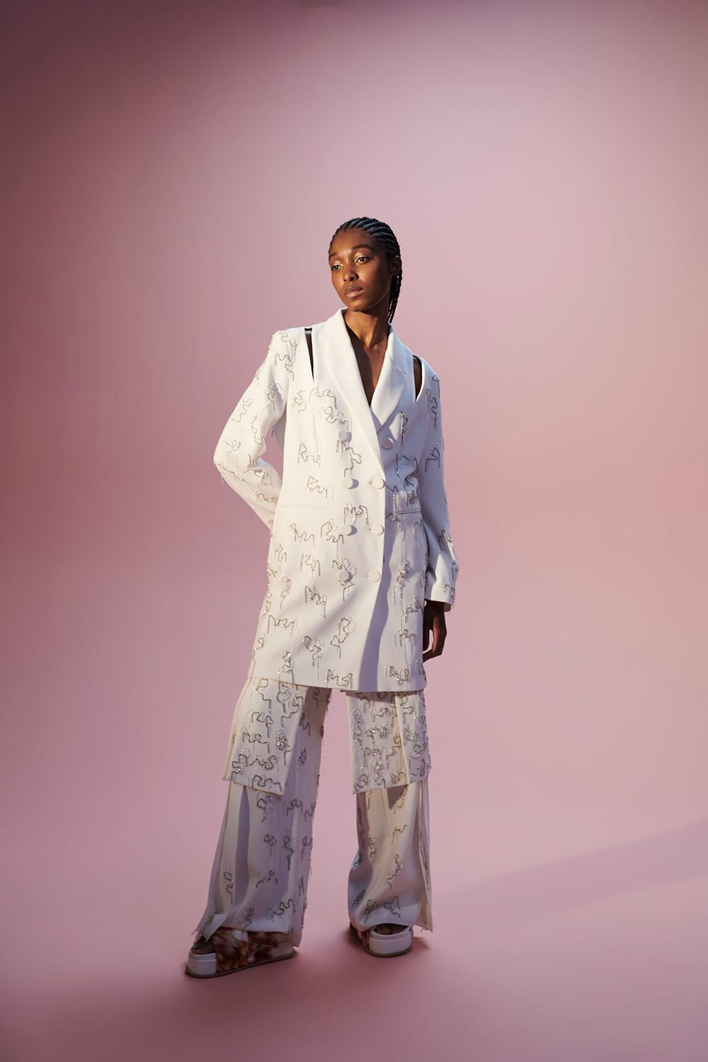 VESTIDO CURTO BLAZER BORDADO NATURE CREPE OFF WHITE