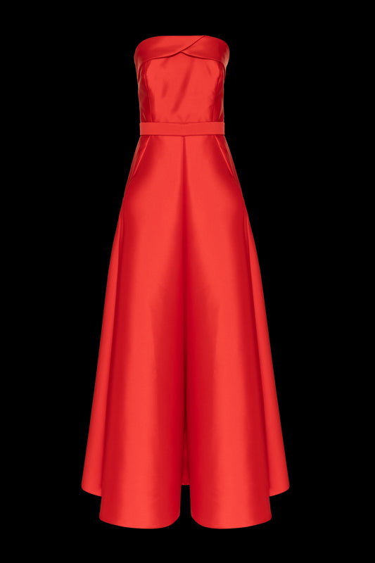 VESTIDO LONGO PREGAS ÉTOILE MIKADO VERMELHO