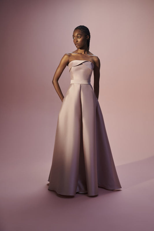 VESTIDO LONGO PREGAS ÉTOILE MIKADO ROSE