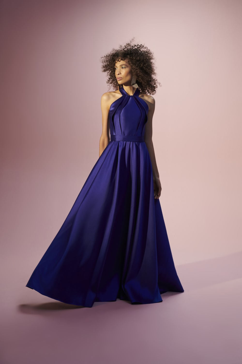 VESTIDO LONGO FRENTE ÚNICA PREGAS ÉTOILE MIKADO AZUL