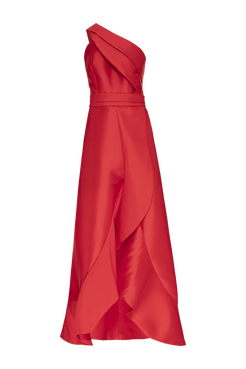 VESTIDO LONGO FRENTE ÚNICA PREGAS ÉTOILE MIKADO VERMELHO