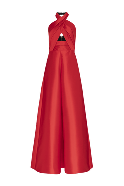 VESTIDO LONGO FRENTE ÚNICA ÉTOILE MIKADO VERMELHO