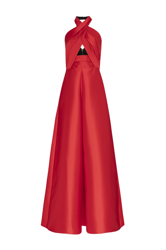 VESTIDO LONGO FRENTE ÚNICA ÉTOILE MIKADO VERMELHO