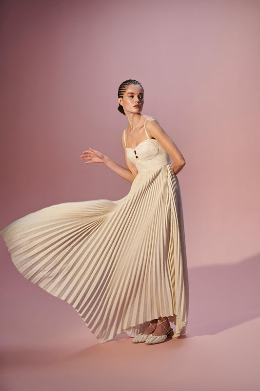 VESTIDO LONGO PLISSADO NATURE PARMA OFF WHITE