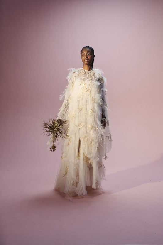 VESTIDO LONGO SEM ALÇAS PLISSADO OFF WHITE