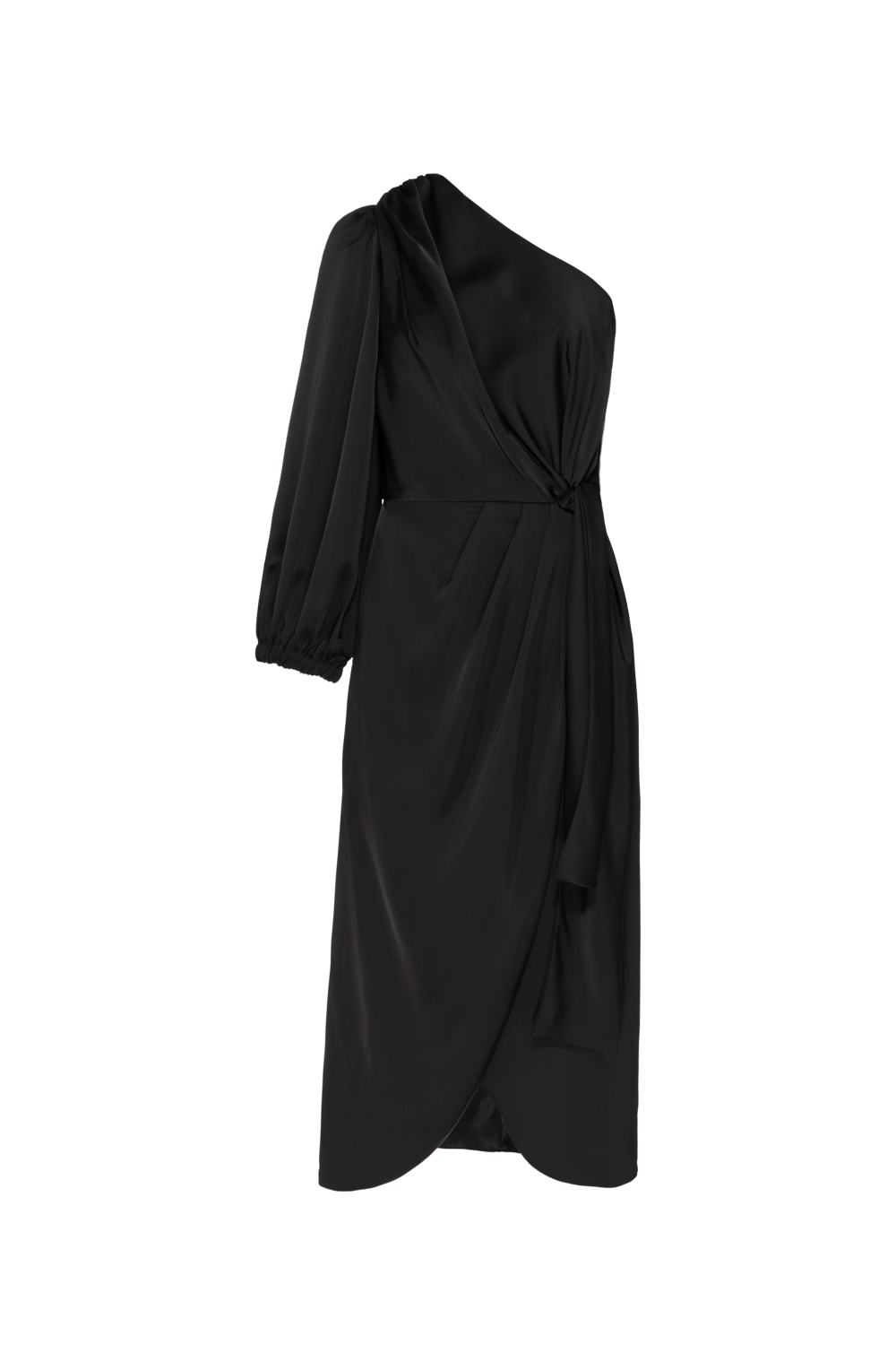 VESTIDO MÍDI MANGA ÚNICA CETIM MONALISA PRETO