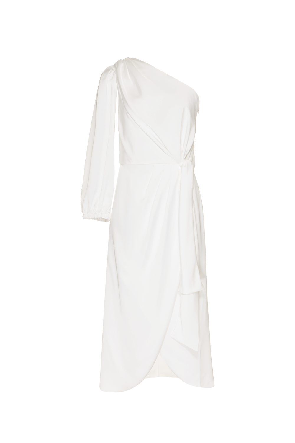 VESTIDO MÍDI MANGA ÚNICA CETIM MONALISA OFF WHITE