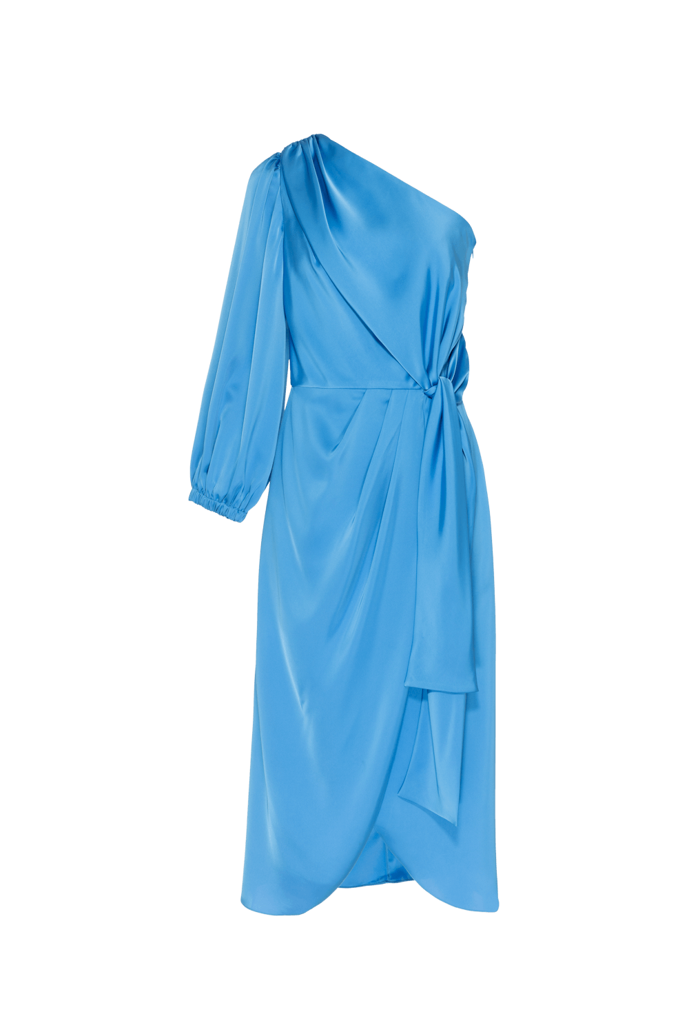 VESTIDO MÍDI MANGA ÚNICA CETIM MONALISA CELESTE